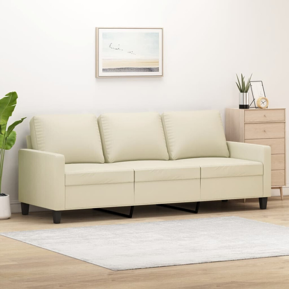 vidaXL Driezitsbank 180 cm kunstleer crèmekleurig vidaXL Driezitsbank 180 cm kunstleer crèmekleurig afbeelding 1