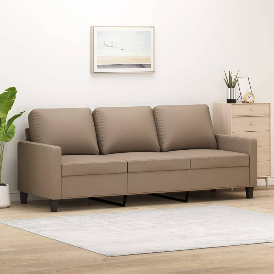 vidaXL Driezitsbank 180 cm kunstleer cappuccinokleurig afbeelding 1