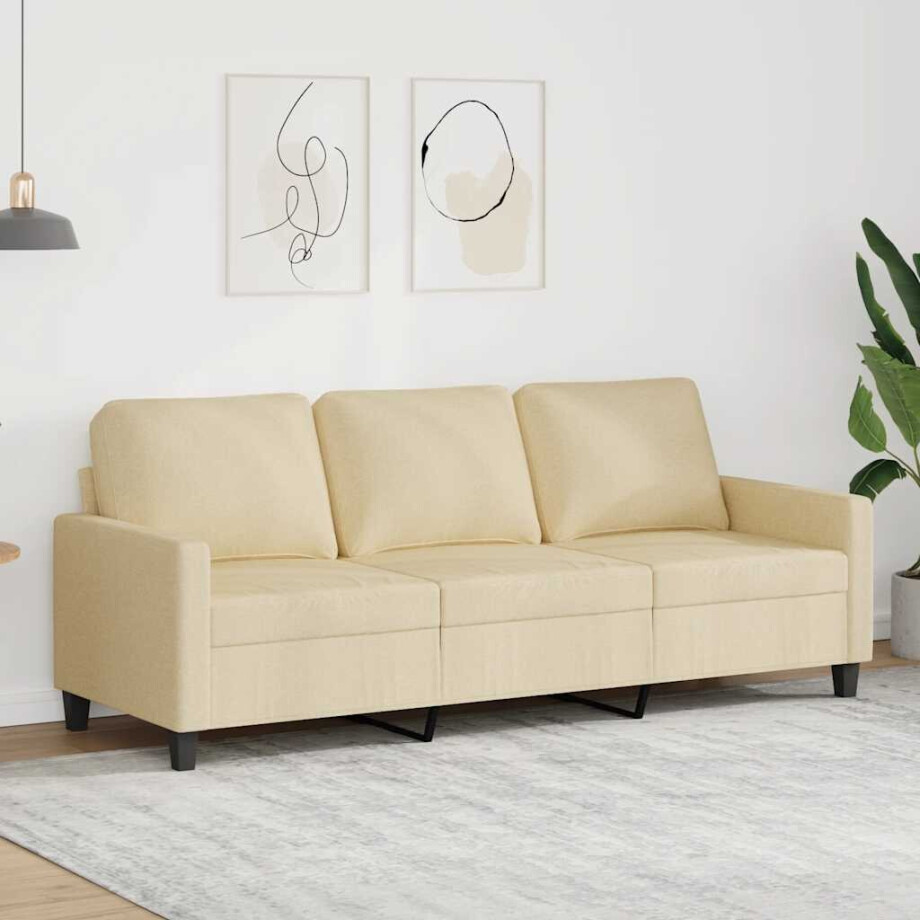 vidaXL Driezitsbank 180 cm stof crèmekleurig afbeelding 1