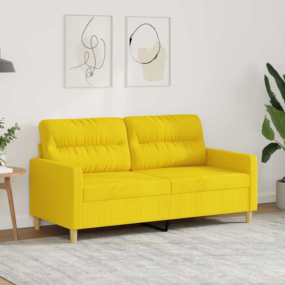 vidaXL Tweezitsbank 140 cm stof lichtgeel afbeelding 1