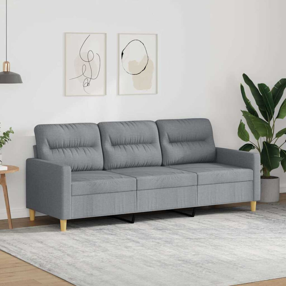 vidaXL Driezitsbank 180 cm stof lichtgrijs afbeelding 1