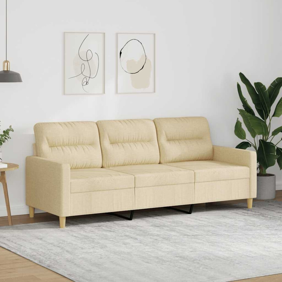 vidaXL Driezitsbank 180 cm stof crèmekleurig afbeelding 1