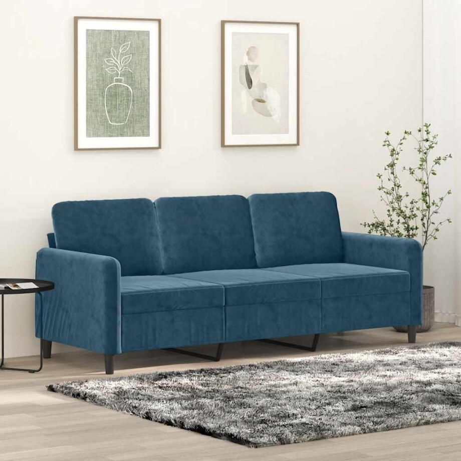 vidaXL Driezitsbank 180 cm fluweel blauw afbeelding 1