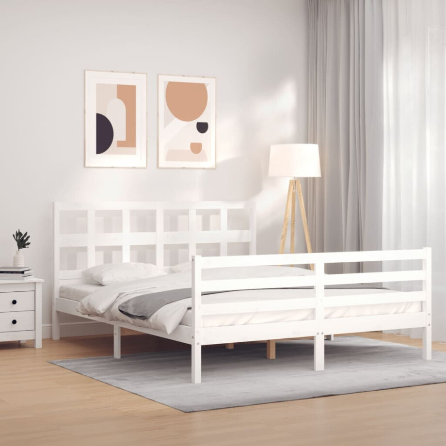 vidaXL Bedframe met hoofdbord massief hout wit 160x200 cm vidaXL Bedframe met hoofdbord massief hout wit 160x200 cm afbeelding 1