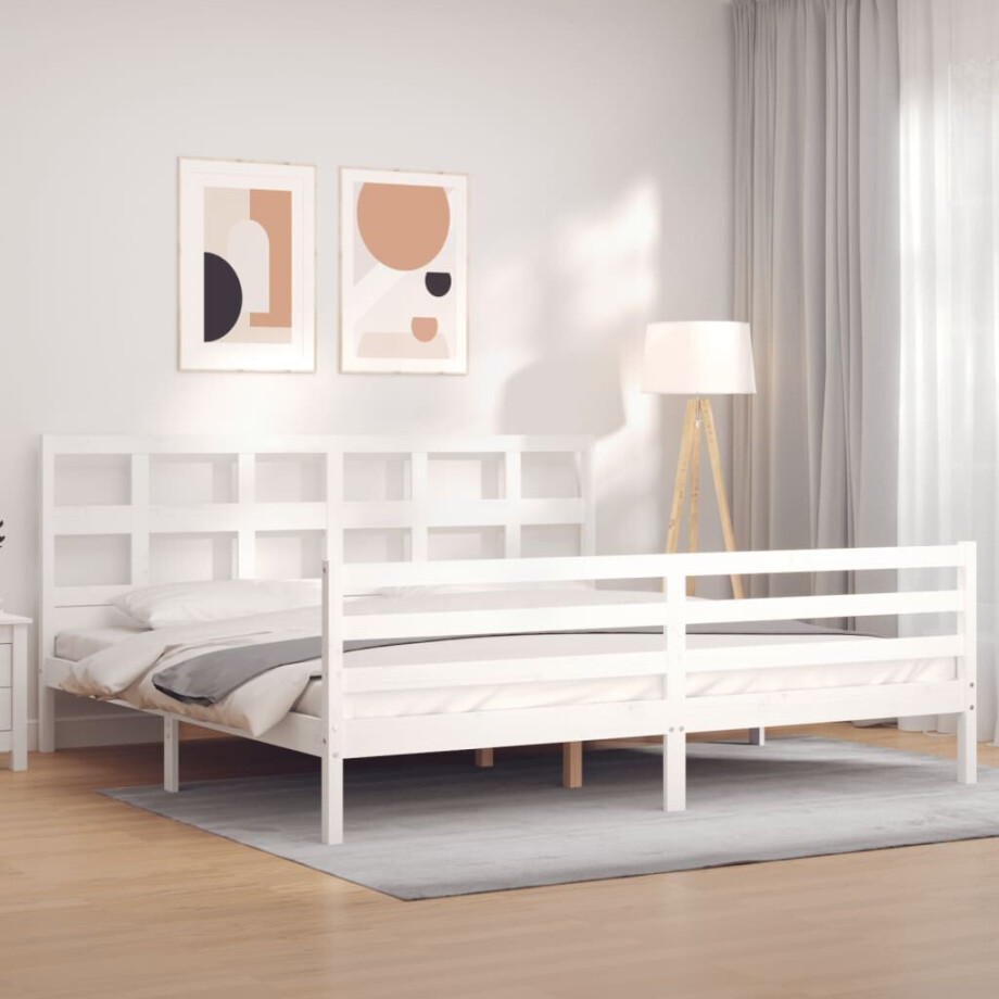 vidaXL Bedframe met hoofdbord massief hout wit afbeelding 1
