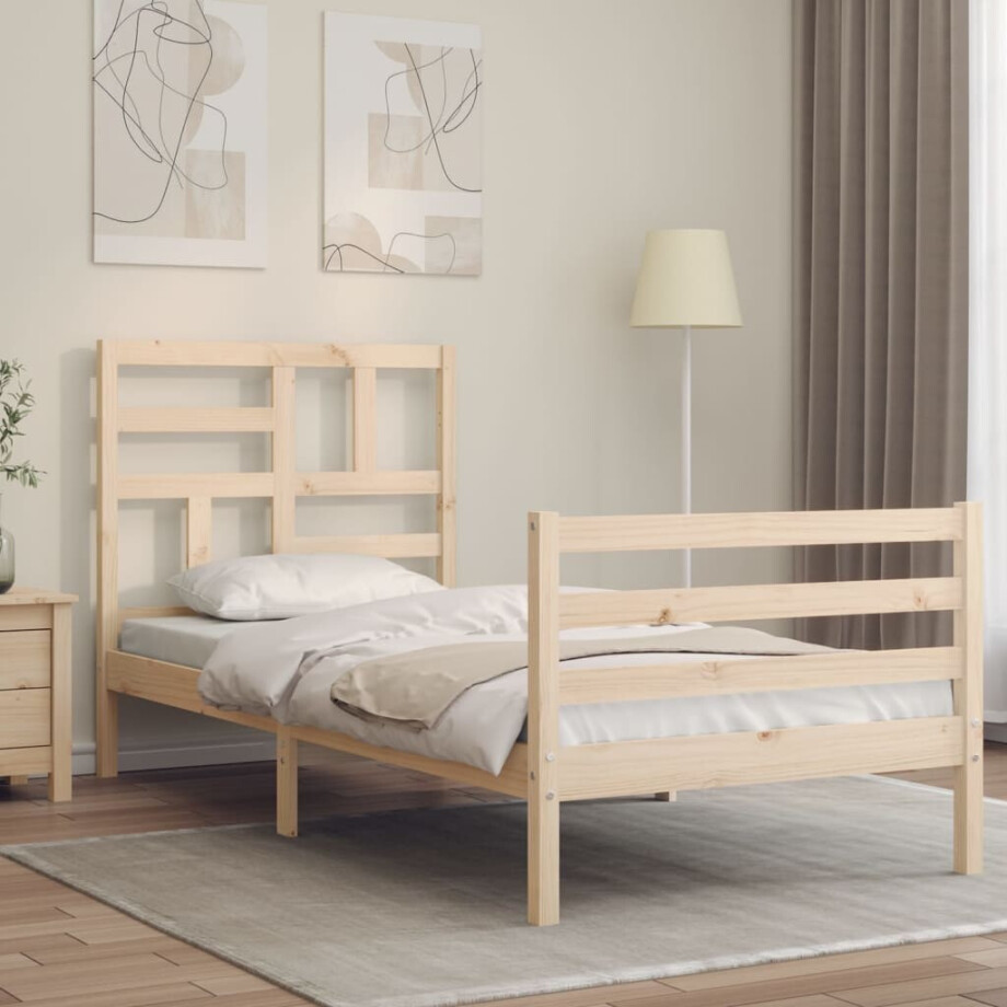 vidaXL Bedframe met hoofdbord massief hout 100x200 cm vidaXL Bedframe met hoofdbord massief hout 100x200 cm afbeelding 1
