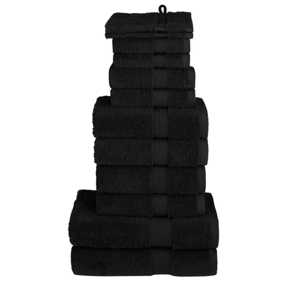 vidaXL 12-delige Handdoekenset SOLUND 600 g/m² zwart afbeelding 1