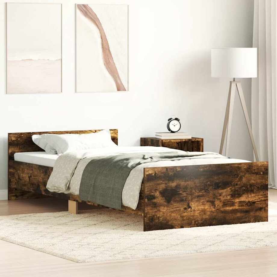 vidaXL Bedframe zonder matras hout gerookt eikenkleurig 75x190 cm afbeelding 1