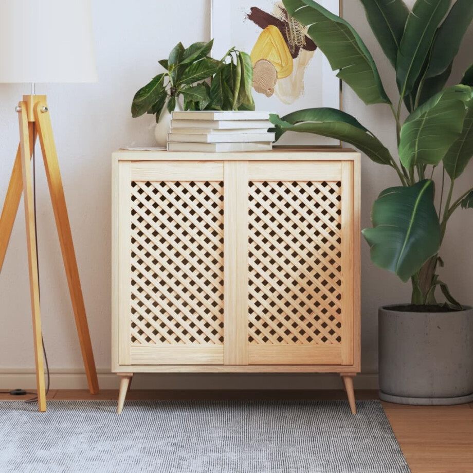 vidaXL Kastdeuren met latwerk 2 st 39,5x69 cm massief grenenhout afbeelding 1