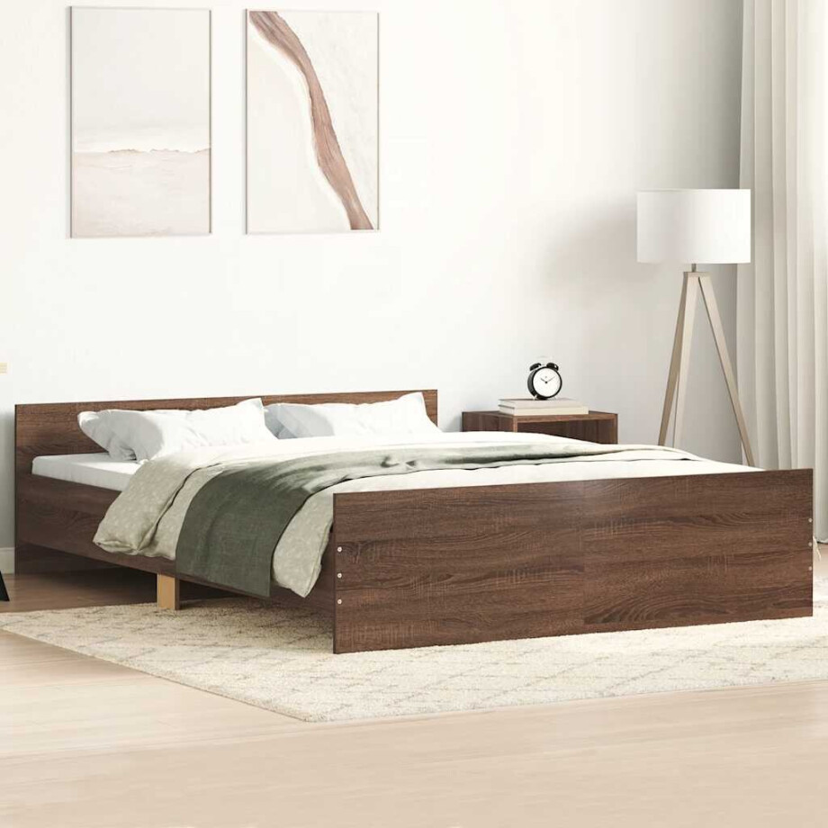 vidaXL Bedframe hoofd- en voeteneinde bruin eikenkleur 150x200 cm afbeelding 1