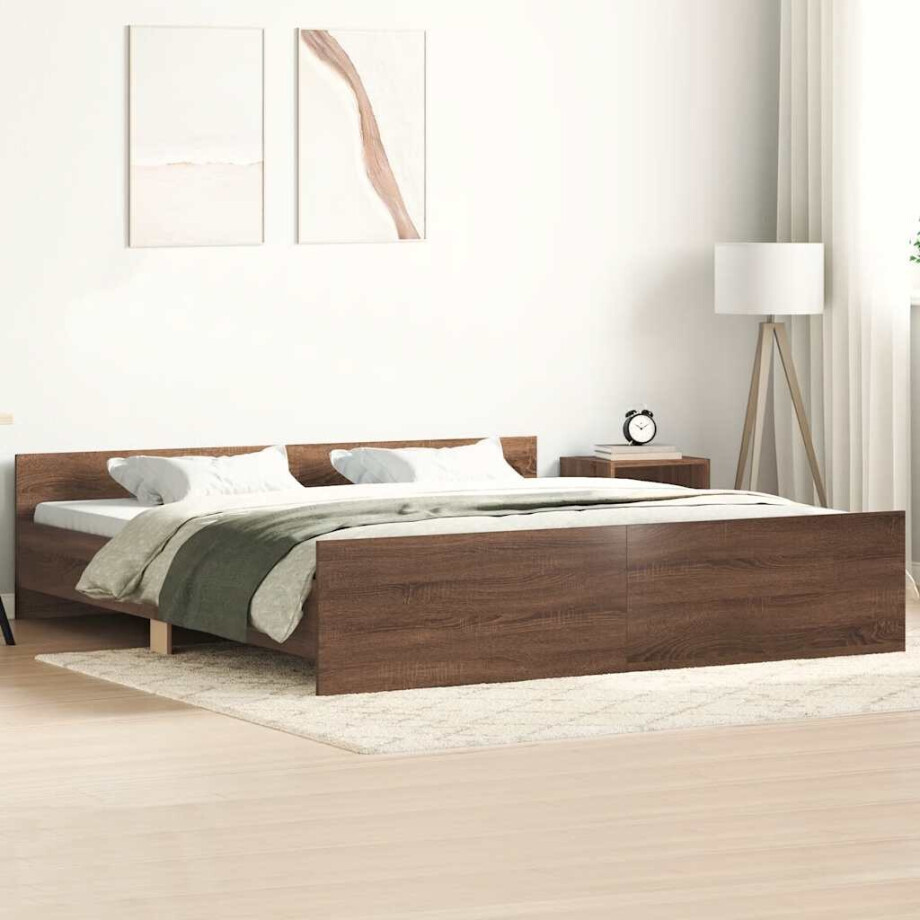 vidaXL Bedframe hoofd- en voeteneinde bruin eikenkleur 160x200 cm afbeelding 1