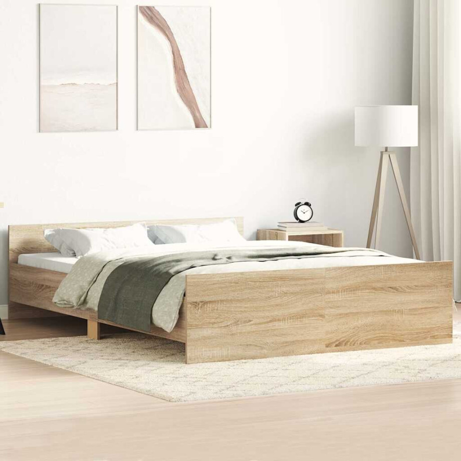 vidaXL Bedframe met hoofd- en voeteneinde sonoma eikenkleur 140x190 cm afbeelding 1