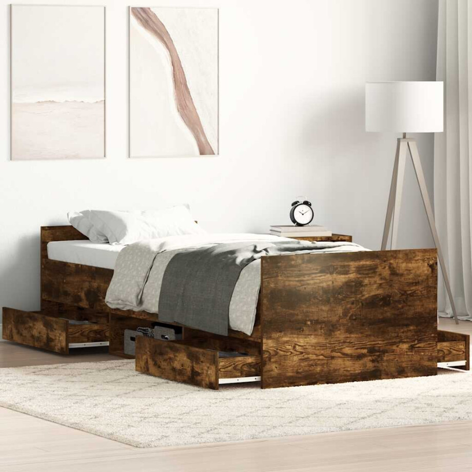 vidaXL Bedframe met hoofd- en voeteneinde gerookt eikenkleur 90x190 cm afbeelding 1