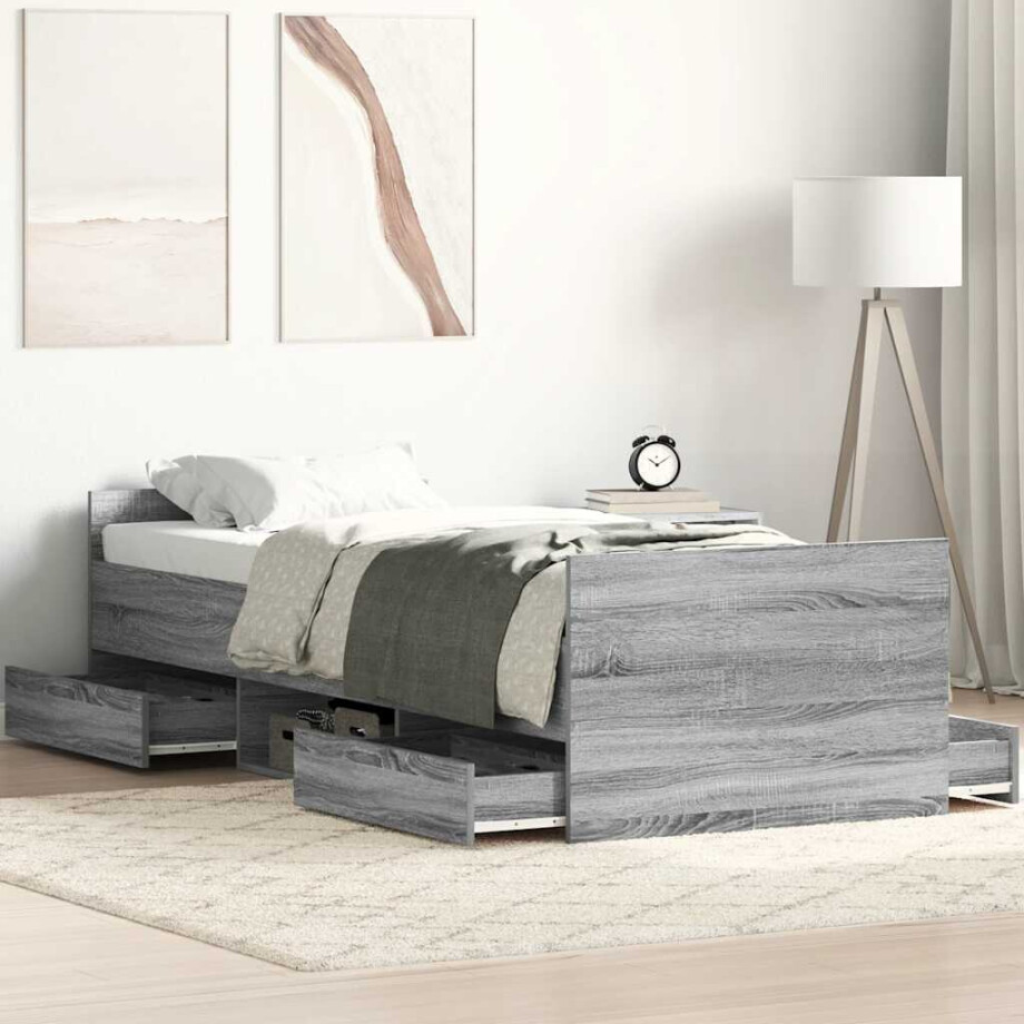vidaXL Bedframe met hoofd- en voeteneinde grijs sonoma eiken 90x190 cm vidaXL Bedframe met hoofd- en voeteneinde grijs sonoma eiken 90x190 cm afbeelding 1