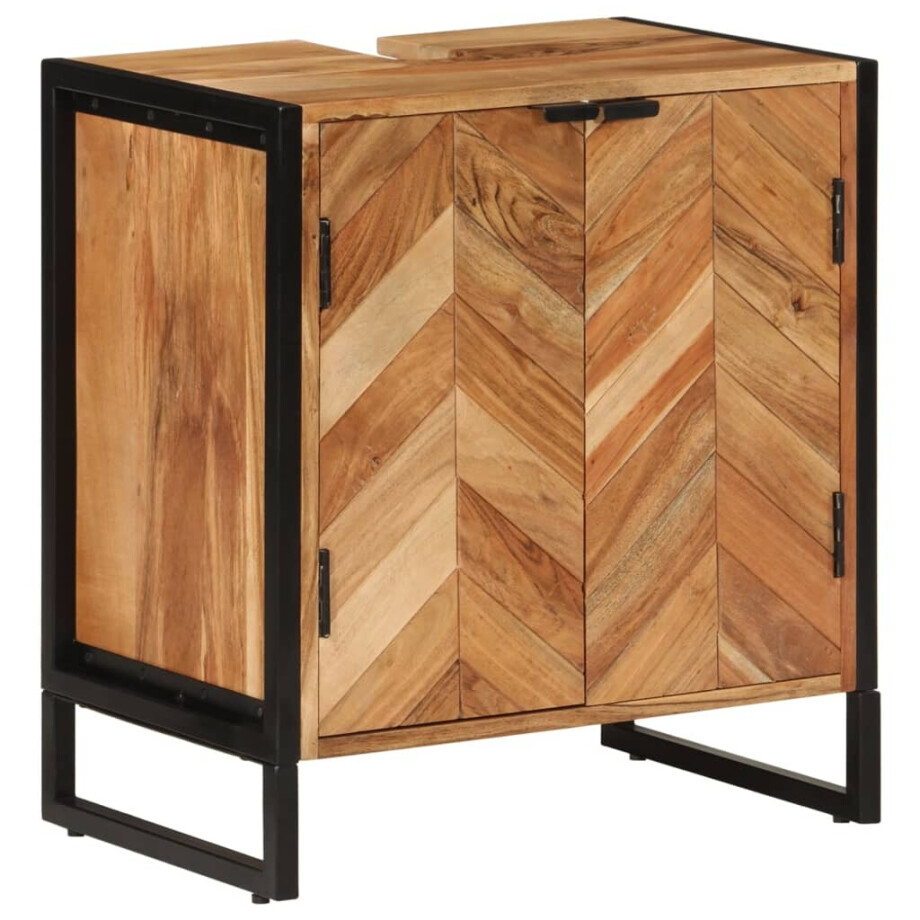 vidaXL Badkamerkast 55x35x60 cm massief acaciahout en ijzer afbeelding 1