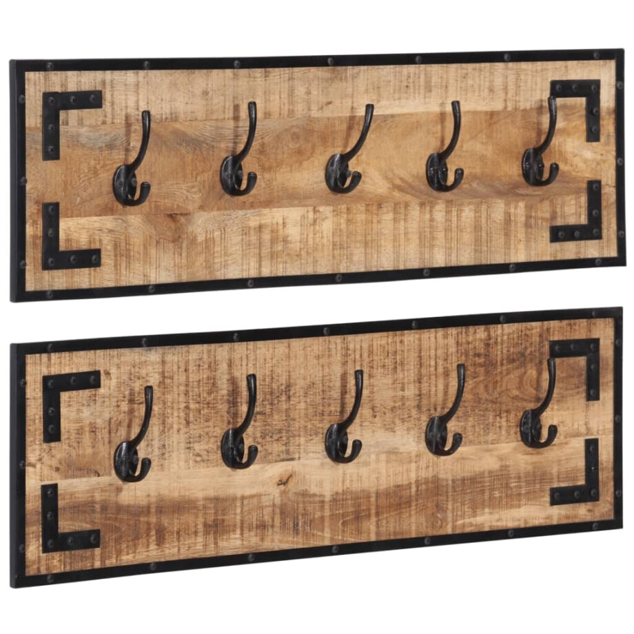 vidaXL Kapstokken 2 st 80x8x25 cm massief ruw mangohout vidaXL Kapstokken 2 st 80x8x25 cm massief ruw mangohout afbeelding 1