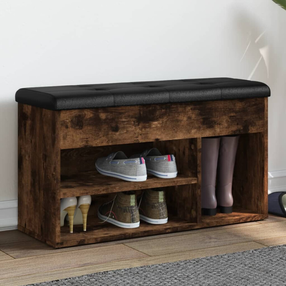 vidaXL Schoenenbank 82x32x45,5 cm bewerkt hout gerookt eikenkleurig afbeelding 1