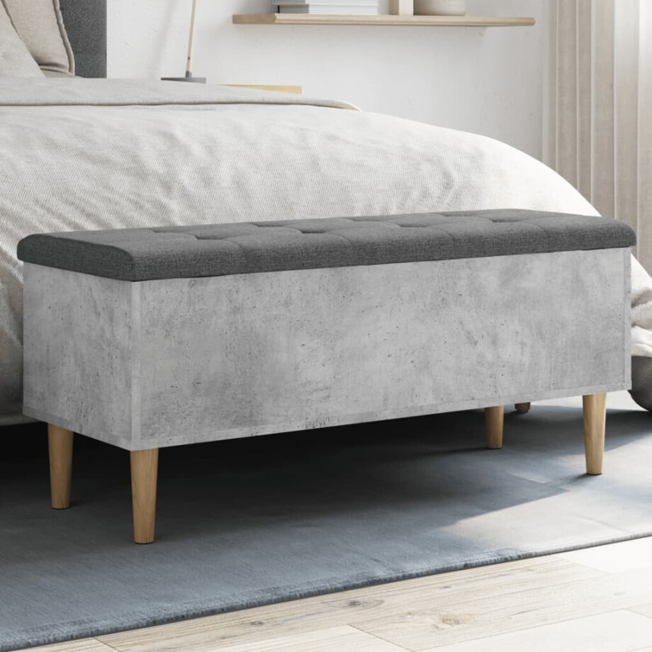 vidaXL Opbergbankje 102x42x46 cm bewerkt hout betongrijs afbeelding 1