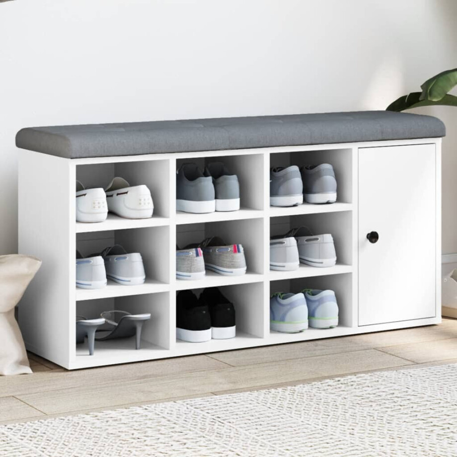 vidaXL Schoenenbank 102x32x50 cm bewerkt hout wit afbeelding 1