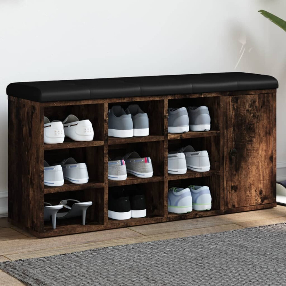 vidaXL Schoenenbank 102x32x50 cm bewerkt hout gerookt eikenkleurig vidaXL Schoenenbank 102x32x50 cm bewerkt hout gerookt eikenkleurig afbeelding 1