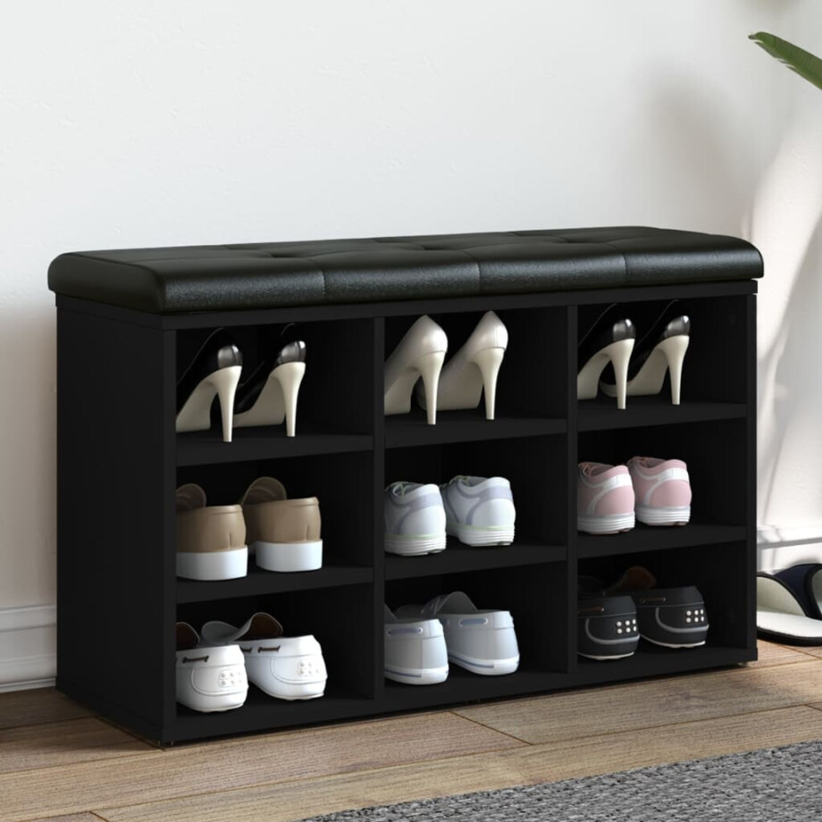 vidaXL Schoenenbank 82x32x50 cm bewerkt hout zwart afbeelding 1