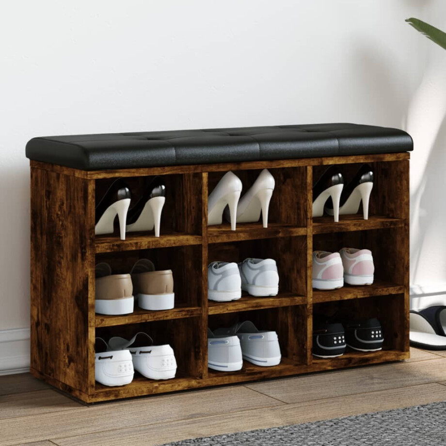 vidaXL Schoenenbank 82x32x50 cm bewerkt hout gerookt eikenkleurig afbeelding 1