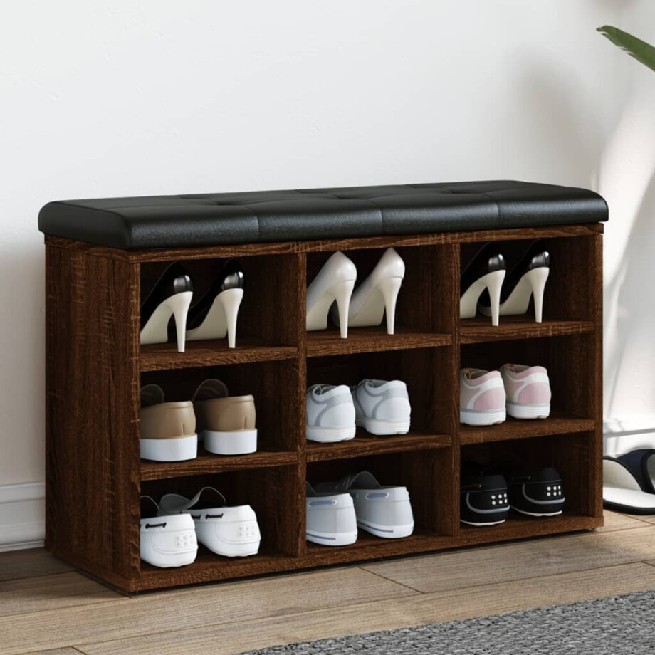 vidaXL Schoenenbank 82x32x50 cm bewerkt hout bruin eikenkleur afbeelding 1