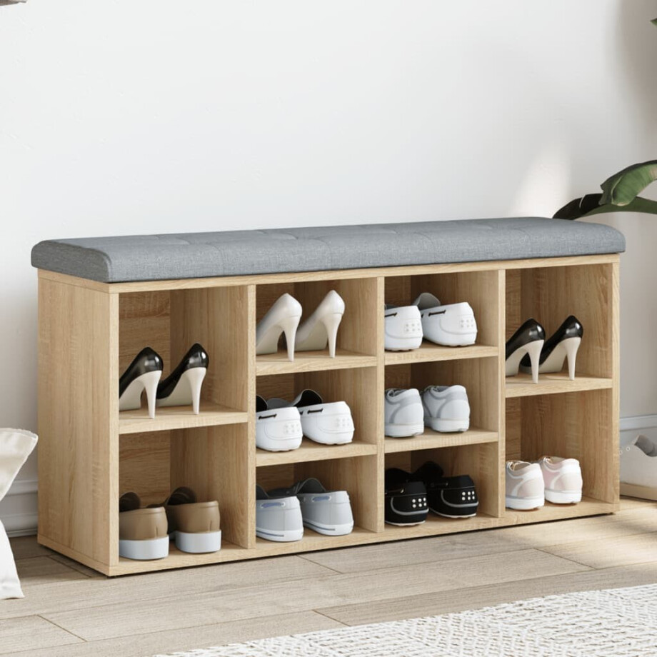 vidaXL Schoenenbank 102x32x50 cm bewerkt hout sonoma eikenkleurig afbeelding 1