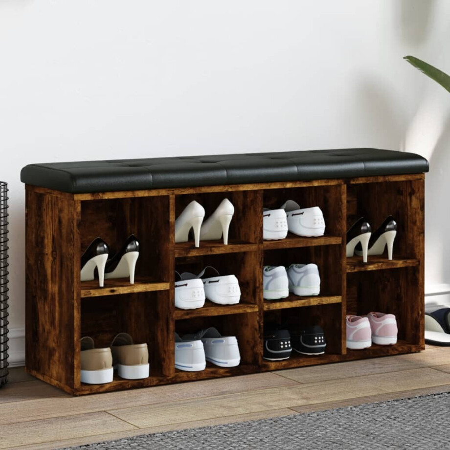 vidaXL Schoenenbank 102x32x50 cm bewerkt hout gerookt eikenkleurig afbeelding 1