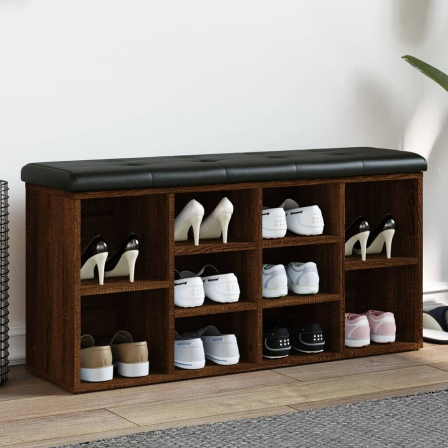 vidaXL Schoenenbank 102x32x50 cm bewerkt hout bruin eikenkleur afbeelding 1