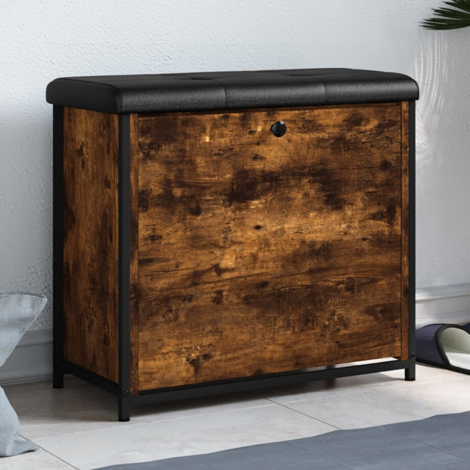 vidaXL Schoenenbankje met klaplade 62x32x56 cm gerookt eikenkleurig afbeelding 1