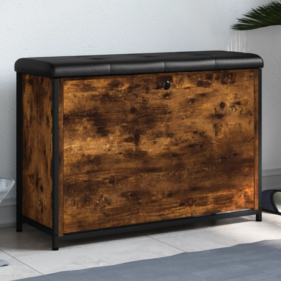 vidaXL Schoenenbankje met klaplade 82x32x56 cm gerookt eikenkleurig afbeelding 1