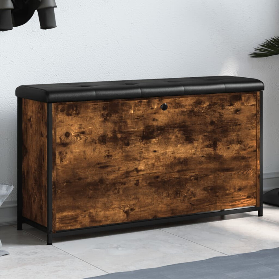 vidaXL Schoenenbankje met klaplade 102x32x56 cm gerookt eikenkleurig afbeelding 1