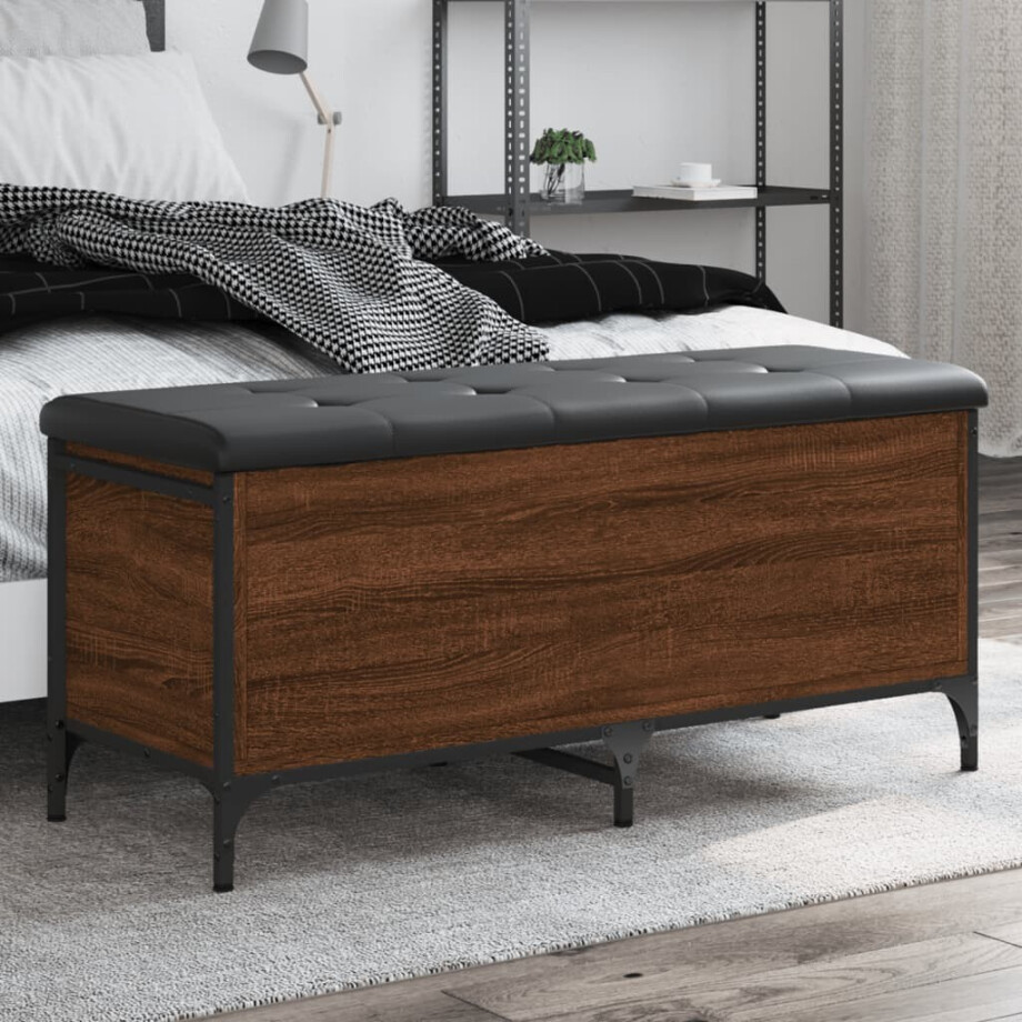 vidaXL Opbergbankje 102x42x45 cm bewerkt hout bruin eikenkleur afbeelding 1