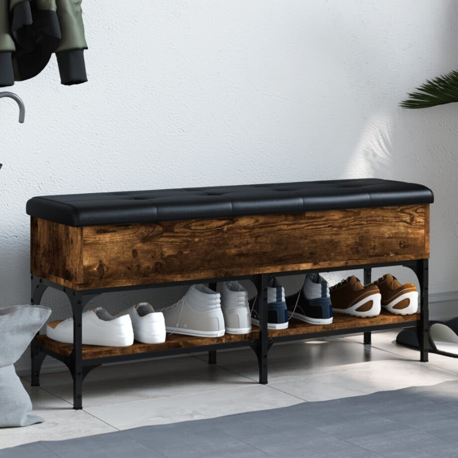 vidaXL Schoenenbank 102x32x45 cm bewerkt hout gerookt eikenkleurig afbeelding 1