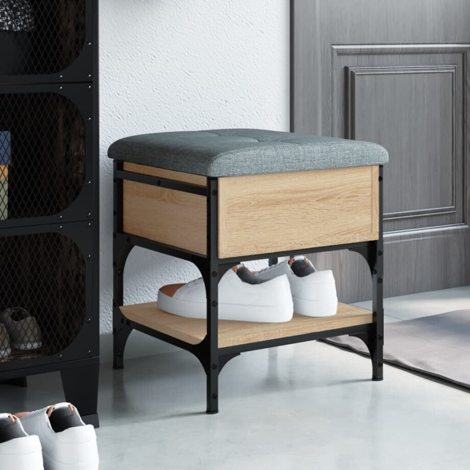 vidaXL Schoenenbank 42x42x45 cm bewerkt hout sonoma eikenkleurig vidaXL Schoenenbank 42x42x45 cm bewerkt hout sonoma eikenkleurig afbeelding 1