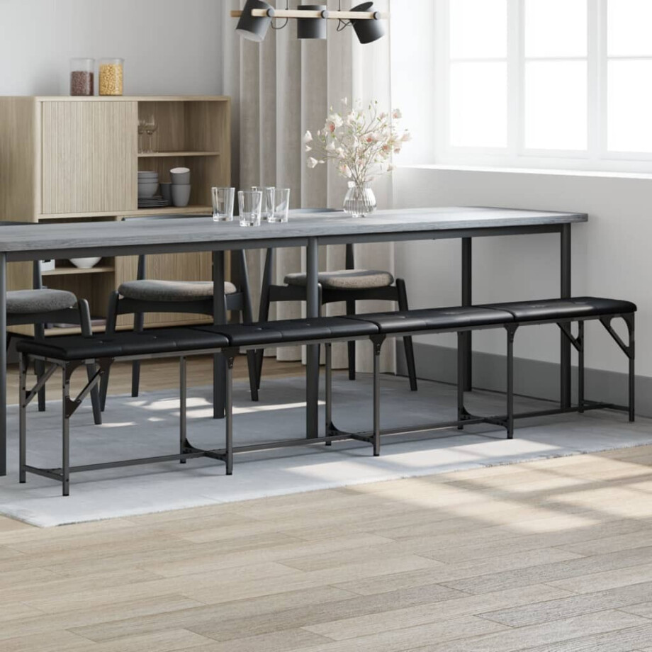 vidaXL Eetkamerbank 248x32x45 cm staal en kunstleer zwart afbeelding 1