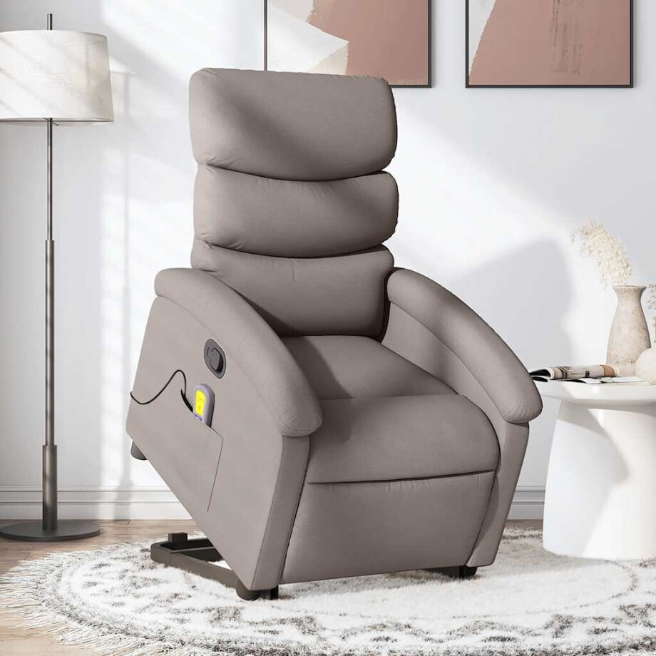 vidaXL Sta-op-massagestoel verstelbaar stof taupe afbeelding 1