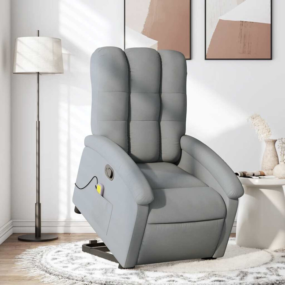 vidaXL Sta-op-massagestoel verstelbaar stof lichtgrijs afbeelding 1