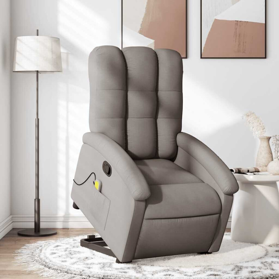 vidaXL Sta-op-massagestoel verstelbaar stof taupe afbeelding 1