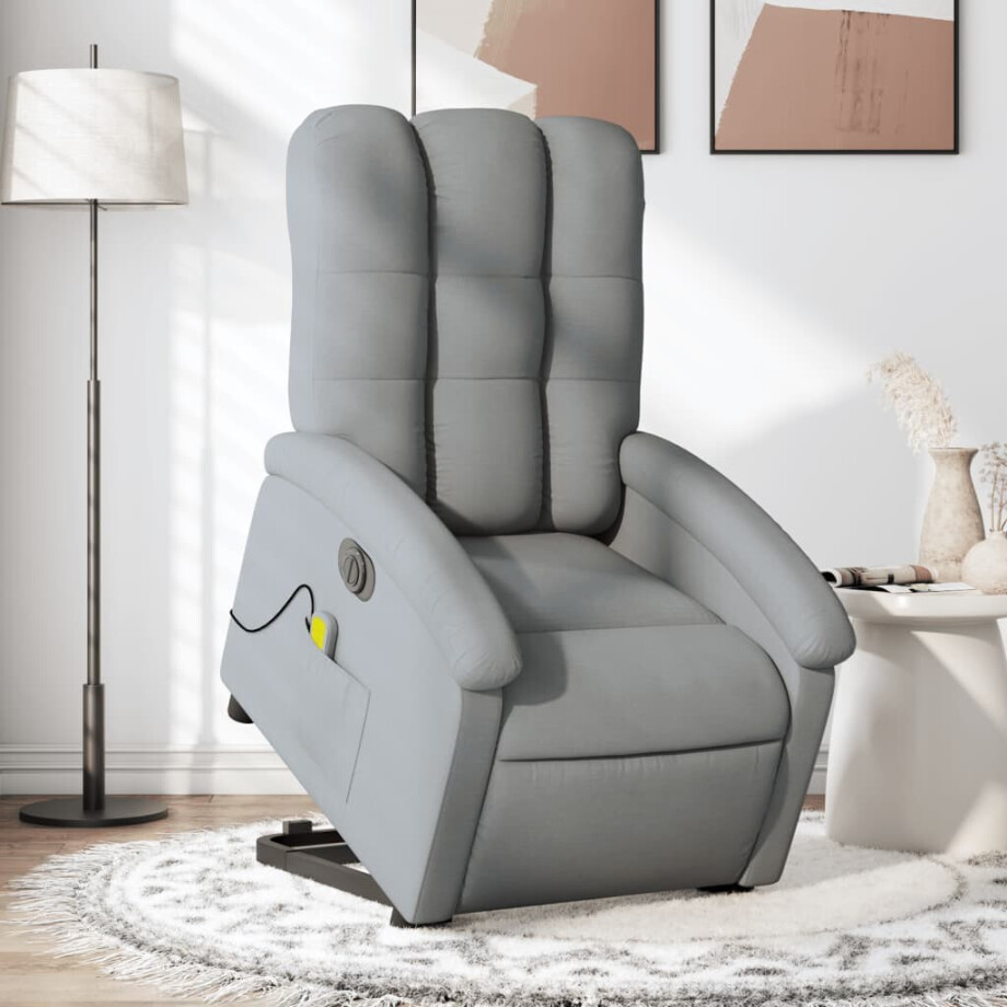 vidaXL Sta-op-massagestoel elektrisch verstelbaar stof lichtgrijs afbeelding 1
