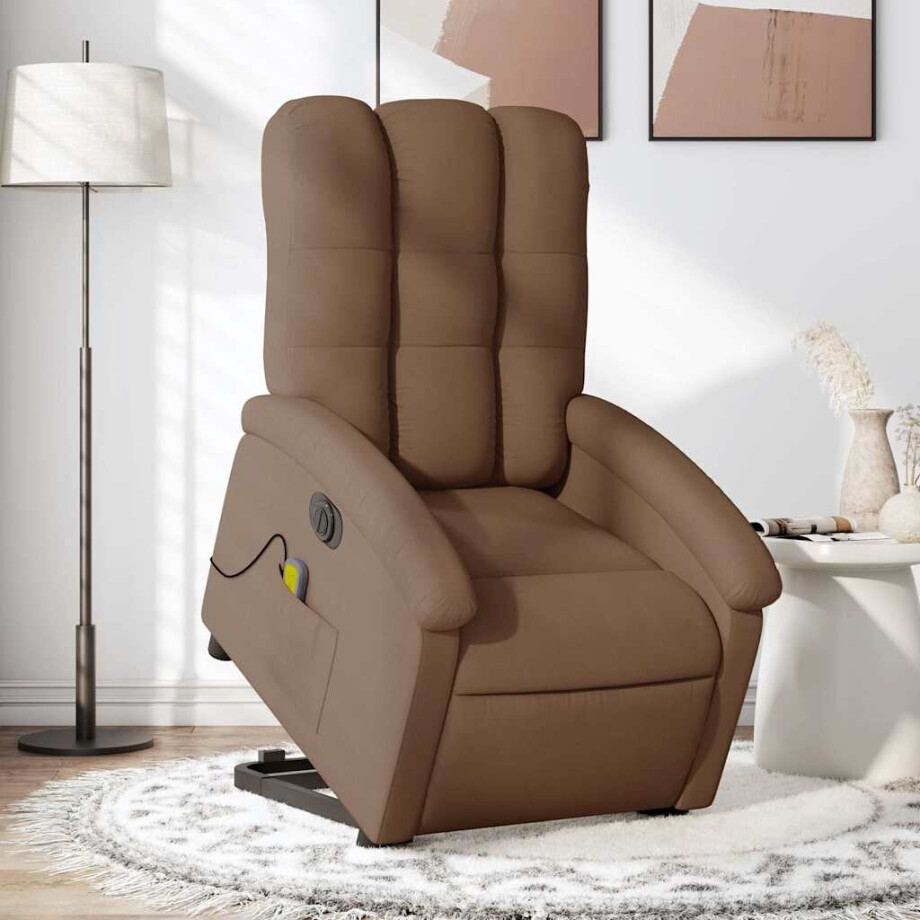 vidaXL Sta-op-massagestoel elektrisch verstelbaar stof bruin vidaXL Sta-op-massagestoel elektrisch verstelbaar stof bruin afbeelding 1