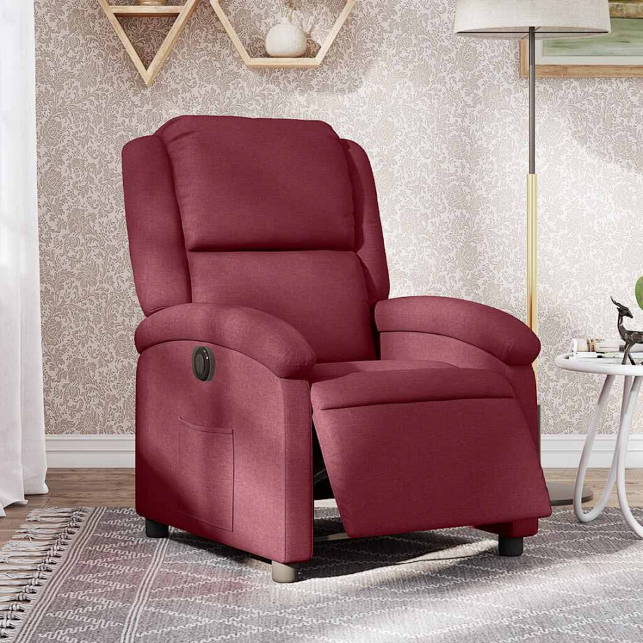 vidaXL Fauteuil verstelbaar elektrisch stof wijnrood afbeelding 1