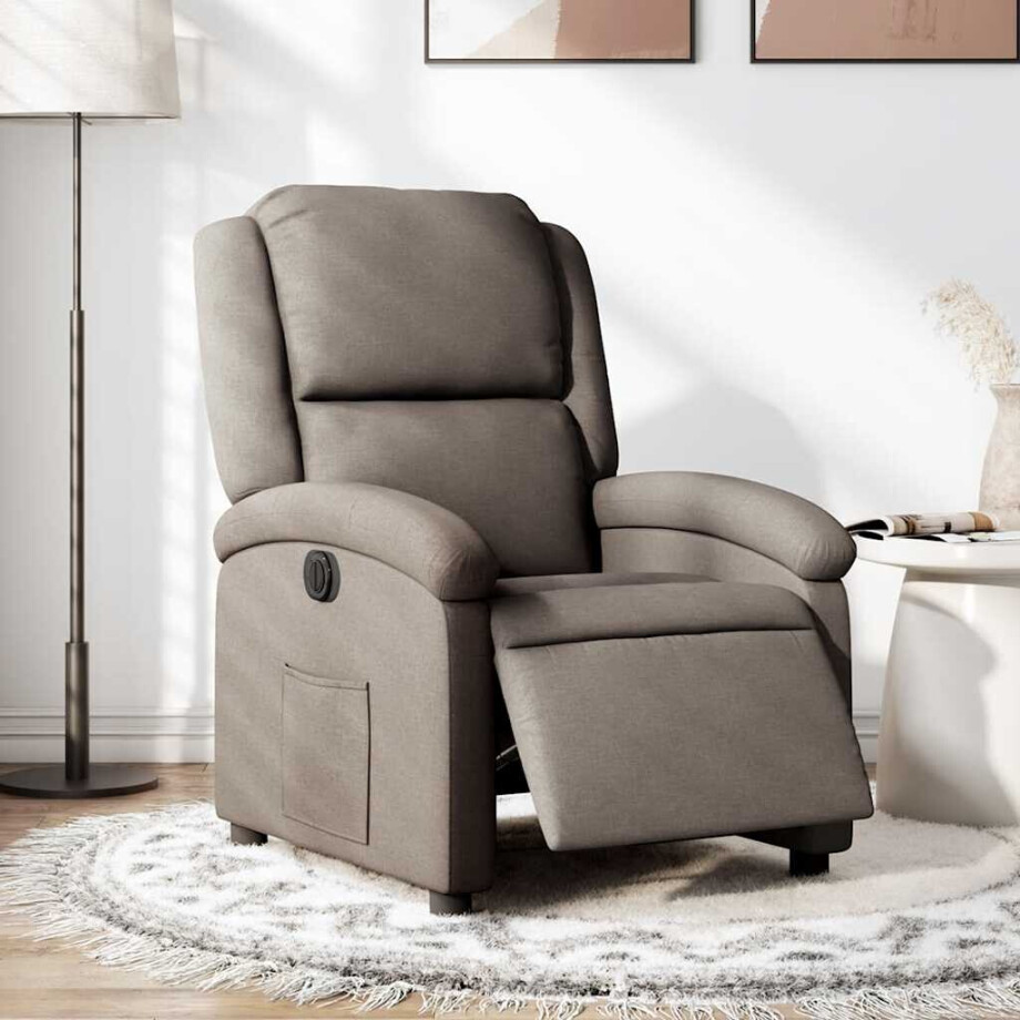 vidaXL Fauteuil verstelbaar elektrisch stof taupe afbeelding 1