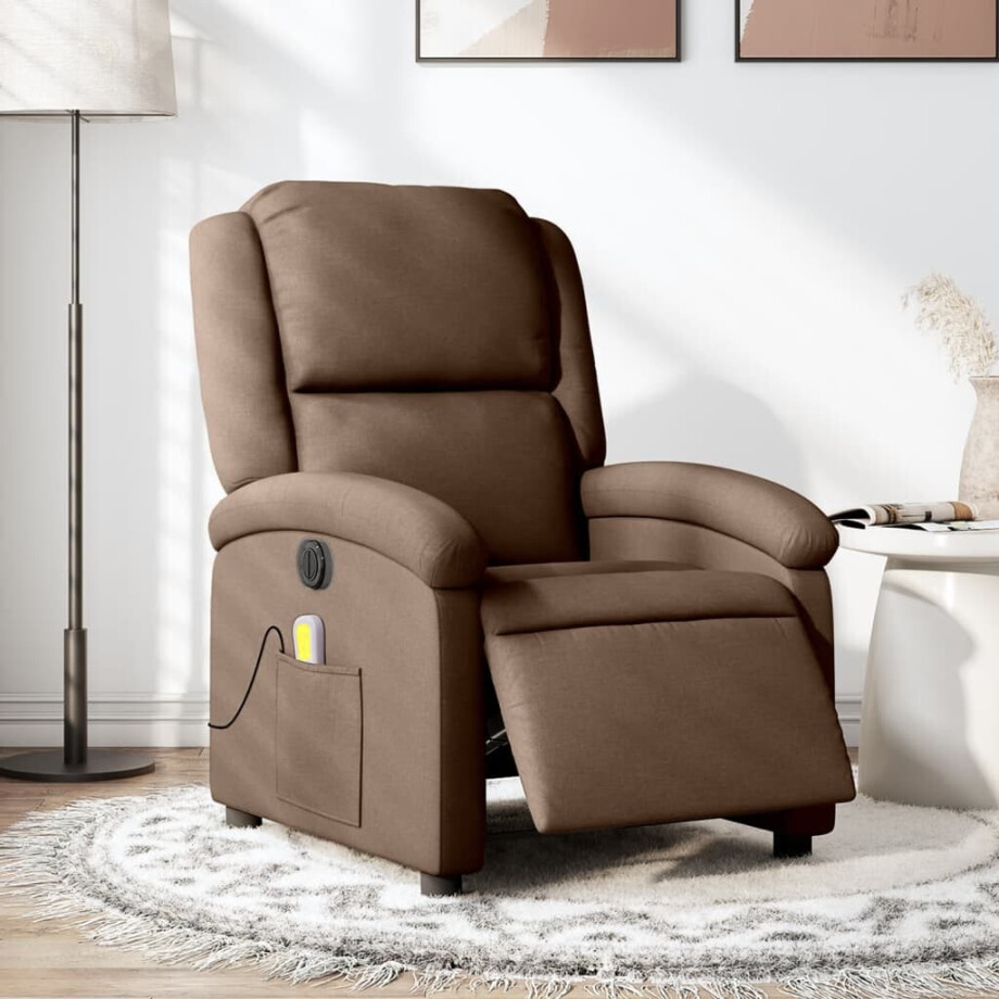 vidaXL Massagestoel elektrisch verstelbaar stof bruin vidaXL Massagestoel elektrisch verstelbaar stof bruin afbeelding 1