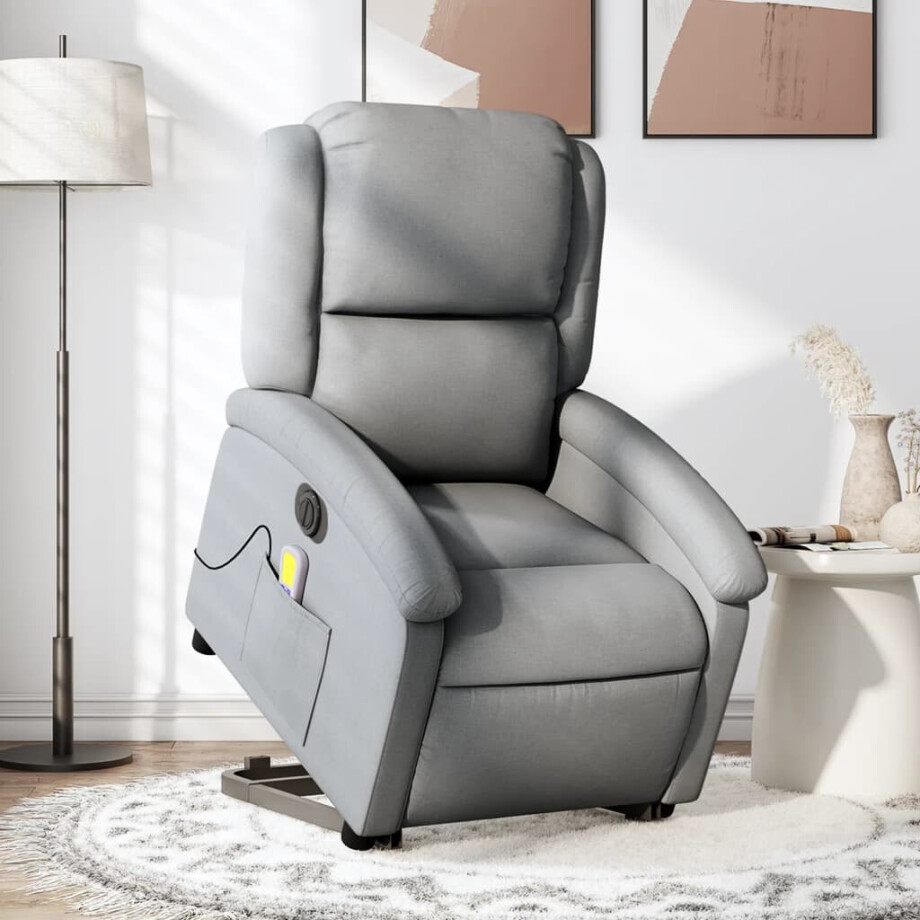 vidaXL Sta-op-massagestoel elektrisch verstelbaar stof lichtgrijs afbeelding 1