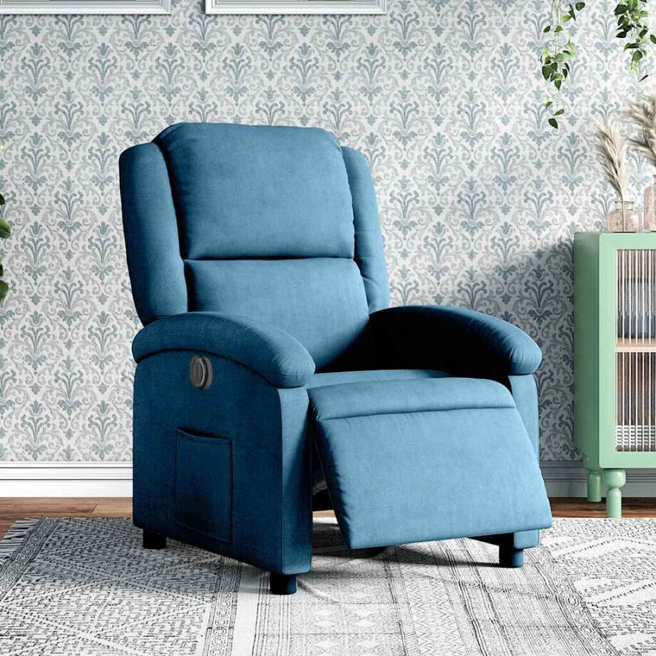 vidaXL Fauteuil elektrisch verstelbaar fluweel blauw afbeelding 1