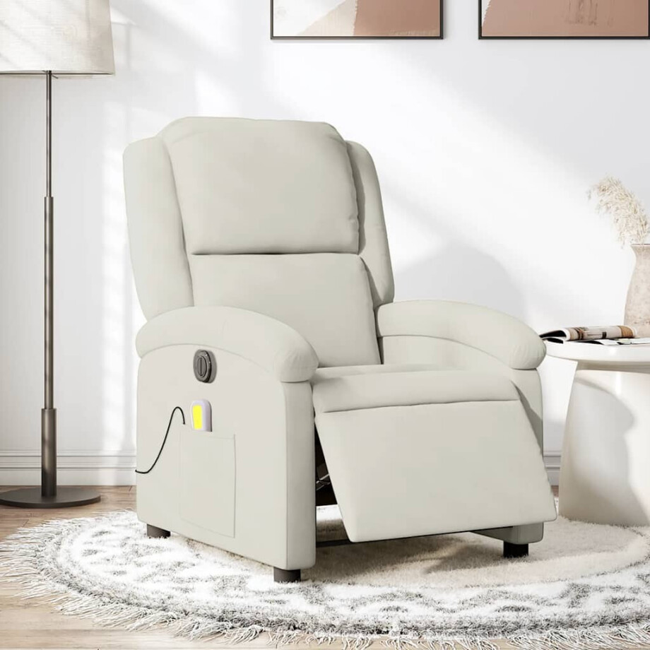 vidaXL Massagestoel elektrisch verstelbaar fluweel crèmekleurig afbeelding 1