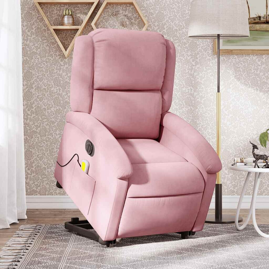 vidaXL Sta-op-massagestoel elektrisch verstelbaar fluweel roze vidaXL Sta-op-massagestoel elektrisch verstelbaar fluweel roze afbeelding 1