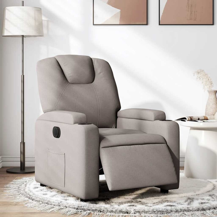 vidaXL Fauteuil verstelbaar elektrisch stof taupe afbeelding 1
